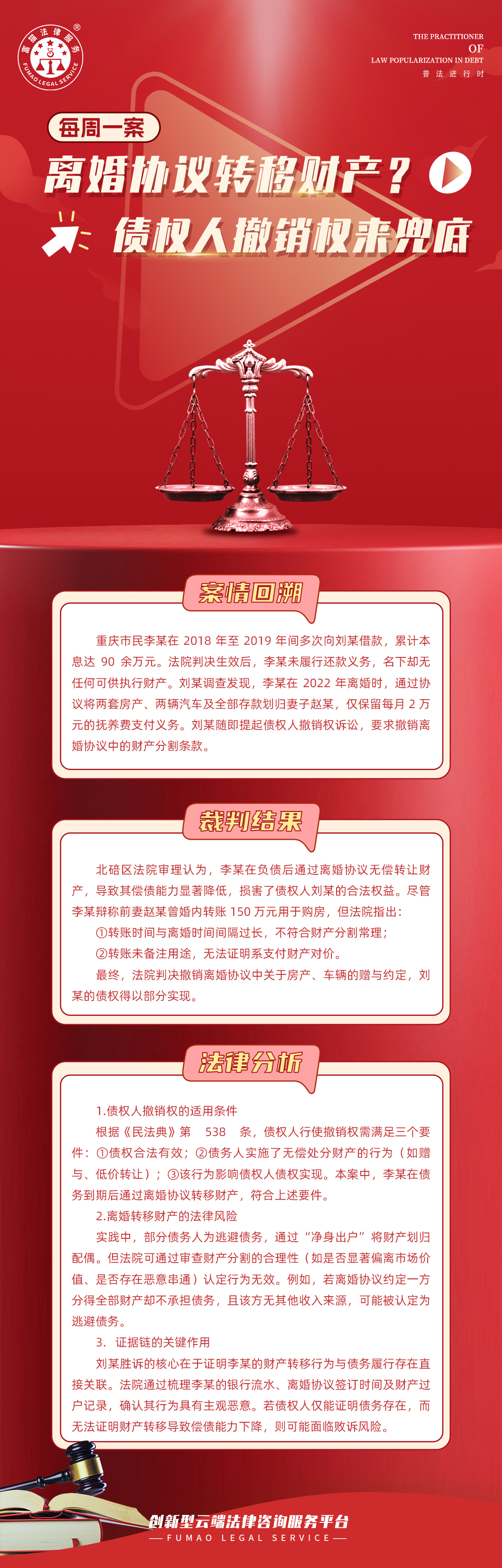 富猫法务：离婚协议转移财产？债权人撤销权来兜底