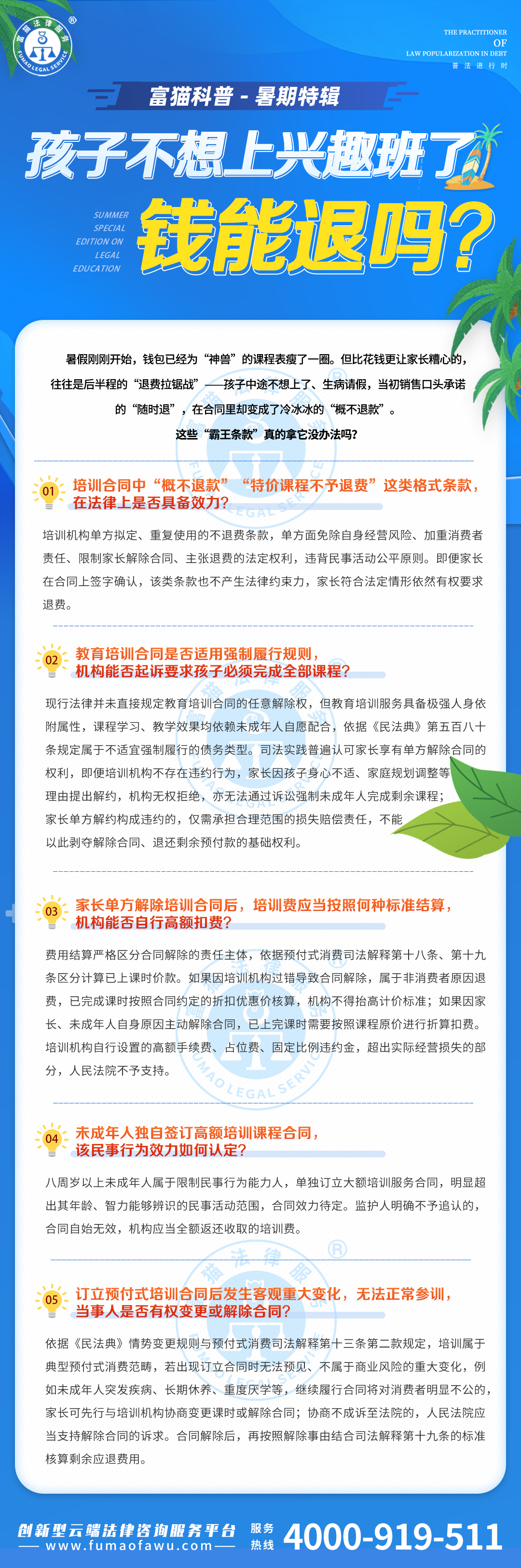 富猫法务：孩子不想上兴趣班了，钱能推吗？